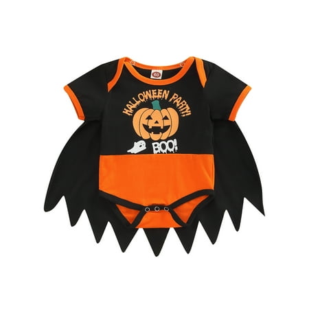 

Huakaishijie Baby Boy Girls Halloween Romper Cape Pumpkin Short Sleeve Bodysuits