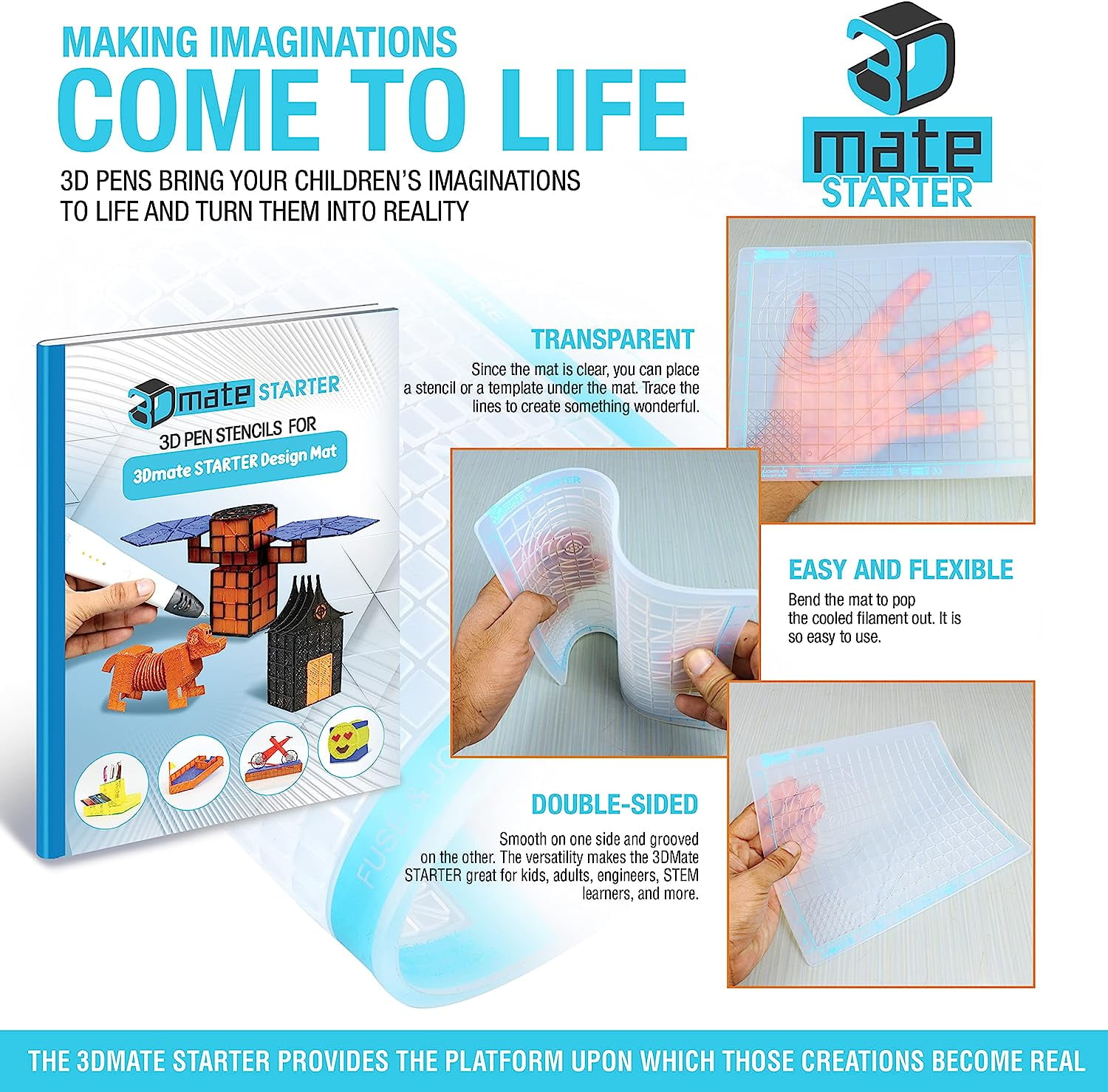 3D Pen Filament with Silicon Design Mat and Compatible Stencils Book with 12 Templates - 1.75mm PLA Plastic Refills - 360 Feet of Assorted Filament for 3D Drawing and Doodling