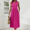 thumbnail image 5 of Robes d'Été pour Femmes en Solde 2025 BOVXNPU Grande Taille Robes Décontractées pour Femmes, Robe de Plage à Manches Courtes pour Femmes, Robe Longue Unie à Col en V avec Col à Revers, 5 of 5