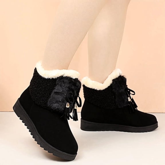 JUSLIO Winter Boots for Women,Flat Boots Solid Color Ankle Boots Fashion Casual Comfort Round Toe Womens Boots