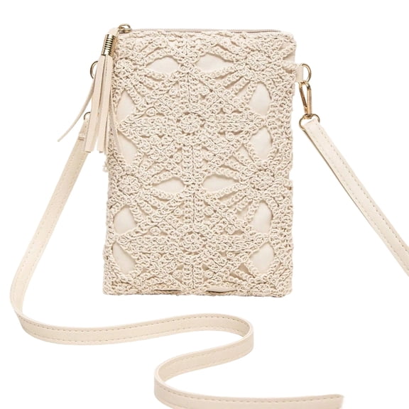 Small Crossbody Bags for Women, Summer Boho Crossbody Phone Purse, PU Leather Crochet Crossbody Beach Bag