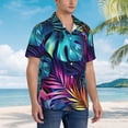 thumbnail image 3 of Balery Colorful Tropical Leaves Camisas hawaianas de manga corta para hombre, camisas playeras de corte holgado, camisas de vacaciones con botones,XX-Large, 3 of 7