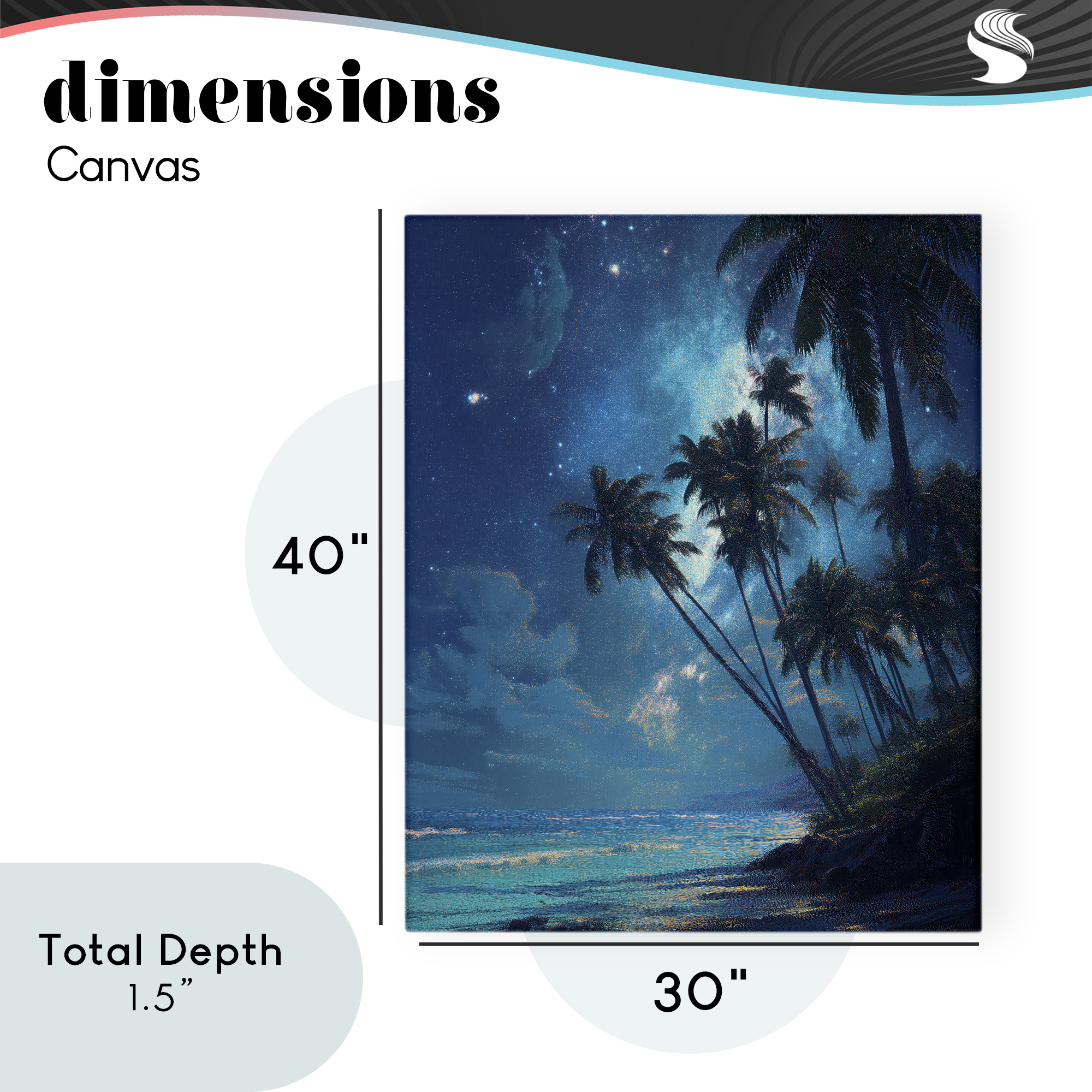 Moonlit Beach Palm Trees Canvas Wall Art, design by Ziwei Li