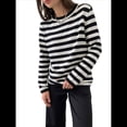 thumbnail image 2 of Suéter de Punto Suave A Rayas para Mujer, Camisas Holgadas Negro L, 2 of 10