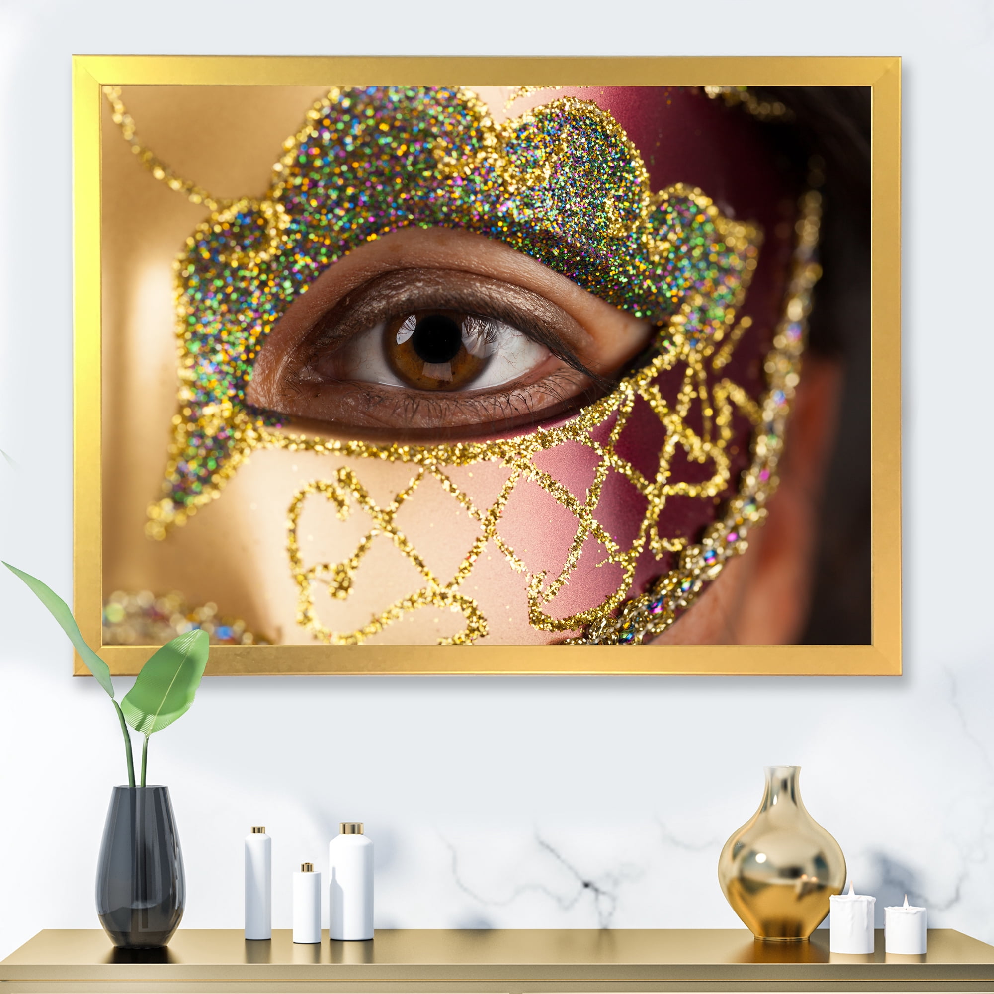 Designart 'Girl With Venetian Mask' Modern Framed Art Print