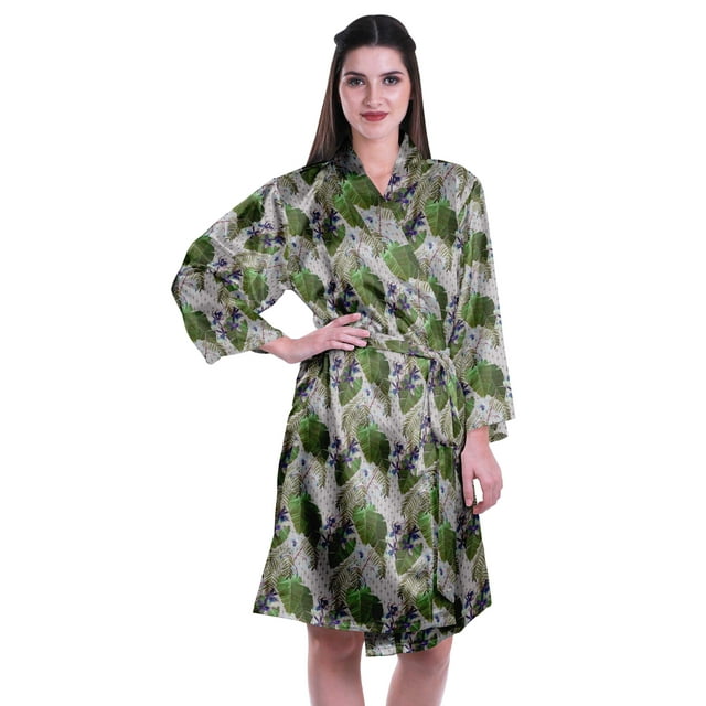 Moomaya Peignoirs Kimono Imprimés pour Femmes Courts en Satin Soyeux Peignoir de Mariée Vêtements de Détente