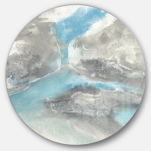 Designart 'Watercolor Minimal Blue Tones II' Art Mural Rond en Métal Style Ferme - Disque de 36