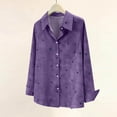 thumbnail image 3 of Women Lapel Collar Shirt, Fashion Heart Print Long Sleeve Button Down Tops, Loose Fits Versatile Blouses with Pockets，Purples,L, 3 of 7