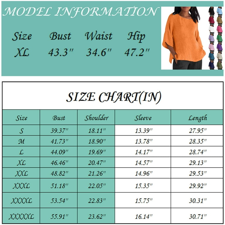 Mlqidk Women Plus Size Cotton Linen Tops Ladies 3/4 Sleeve Crew Neck Casual  Cotton Linen Summer Tops Plus Size Flowy Tunic Shirt Pullover 