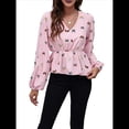 thumbnail image 1 of Top de Larga para Mujer, Jersey Fino, Cuello en V, Abullonada, Babydoll, Ligero, de Poliéster Rosa M, 1 of 10