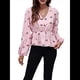 thumbnail image 1 of Top de Larga para Mujer, Jersey Fino, Cuello en V, Abullonada, Babydoll, Ligero, de Poliéster Rosa M, 1 of 10