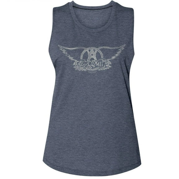 Aerosmith Wings Logo Light Antique Denim Ladies Muscle Tank 2Xl