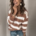 thumbnail image 4 of JINMGG 2024 Fall Winter Plus Size Sweaters for Women Clearance,Fashion Women V-neck Long Sleeve Hollow Out Striped Print Knitted Sweater Top, 4 of 9