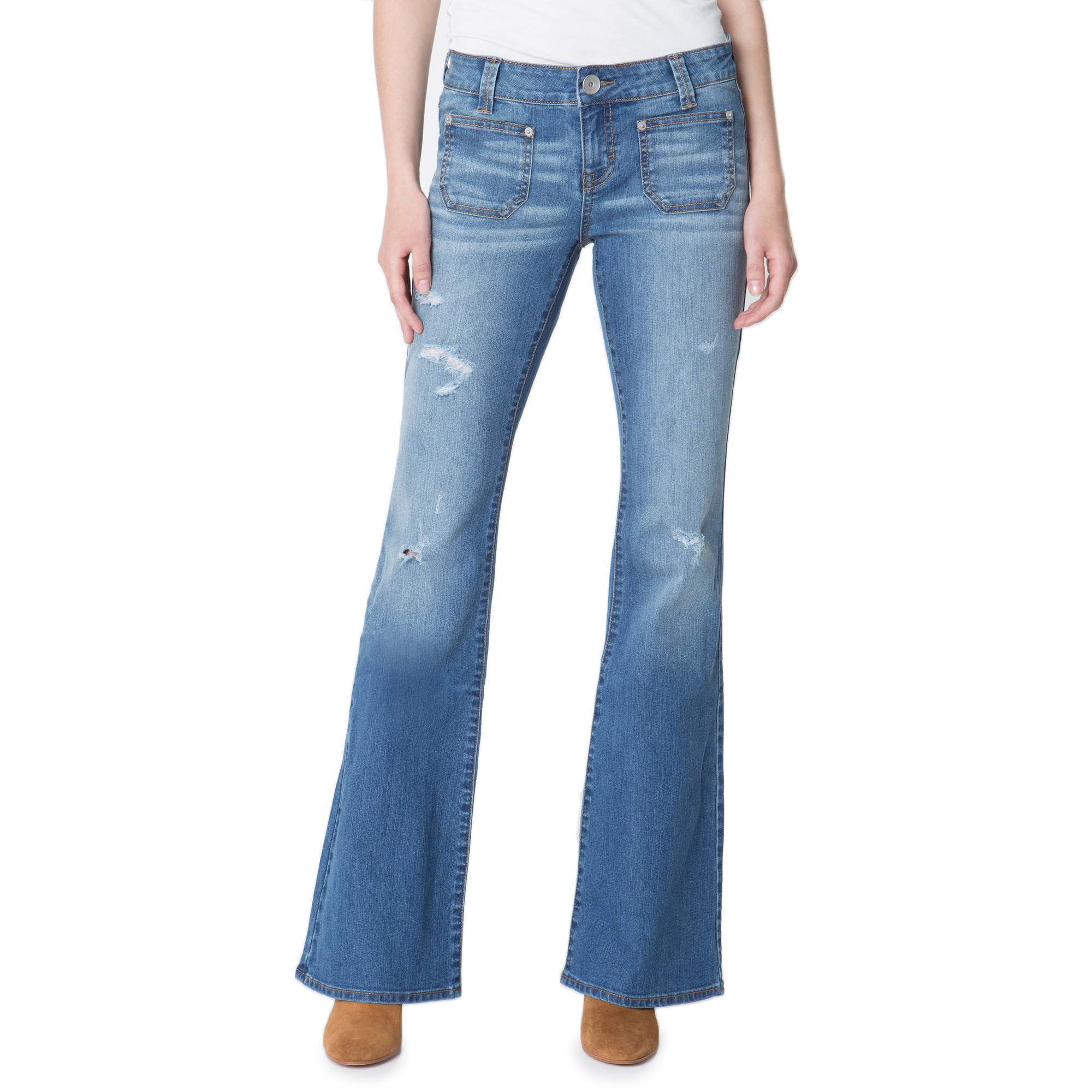 G21 - Juniors' Flared Jeans with Patch Pockets - Walmart.com - Walmart.com