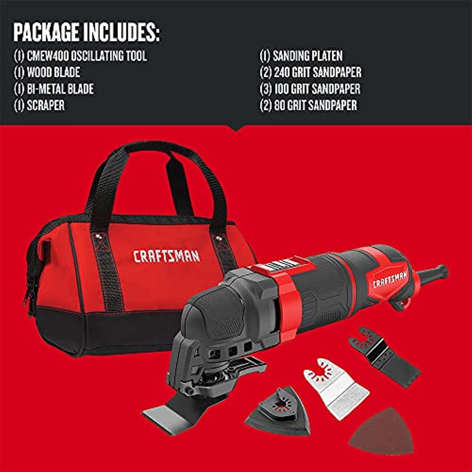Craftsman 3 amps Corded Oscillating Multi Tool Kit 20000 opm Red