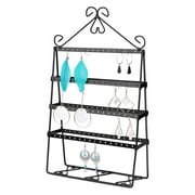 Jewelry Tower Organizer, Metal Accessories Holder, Antique 4-Layer Display Stand for Hanging Earrings Necklaces Bracelets, Ornament Storage for Dresser Nightstand Tabletop Desktop, Black