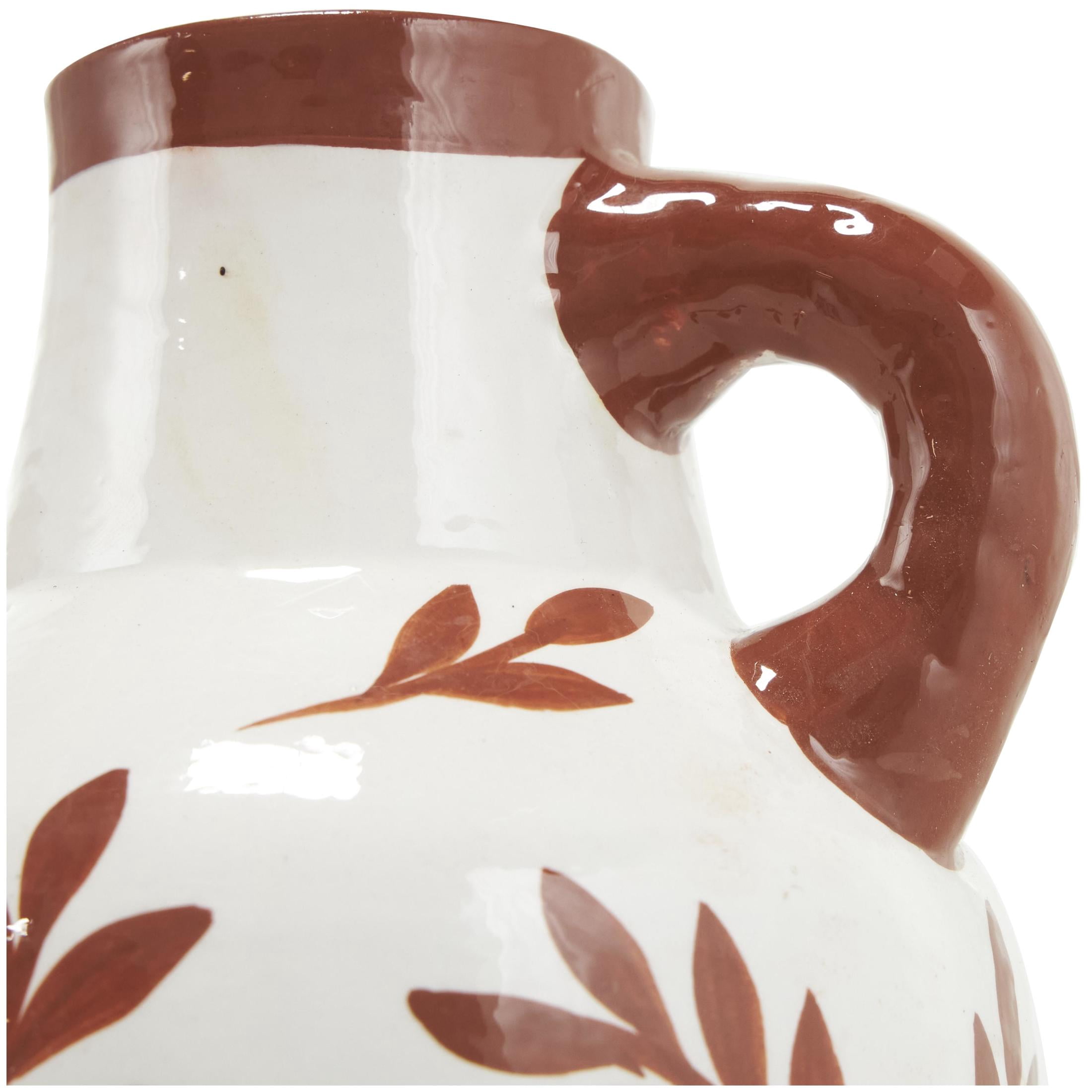 DecMode 6"W, 9"H Floral White Ceramic Vase with Terracotta Colored Detailing, Set of 3