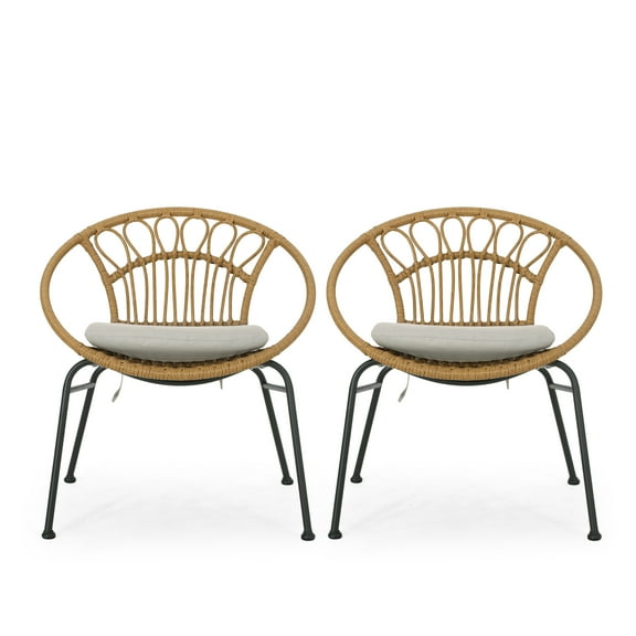 Noble House Banya Wicker Patio Dining Side Chair in Brown and Beige (Set of 2)