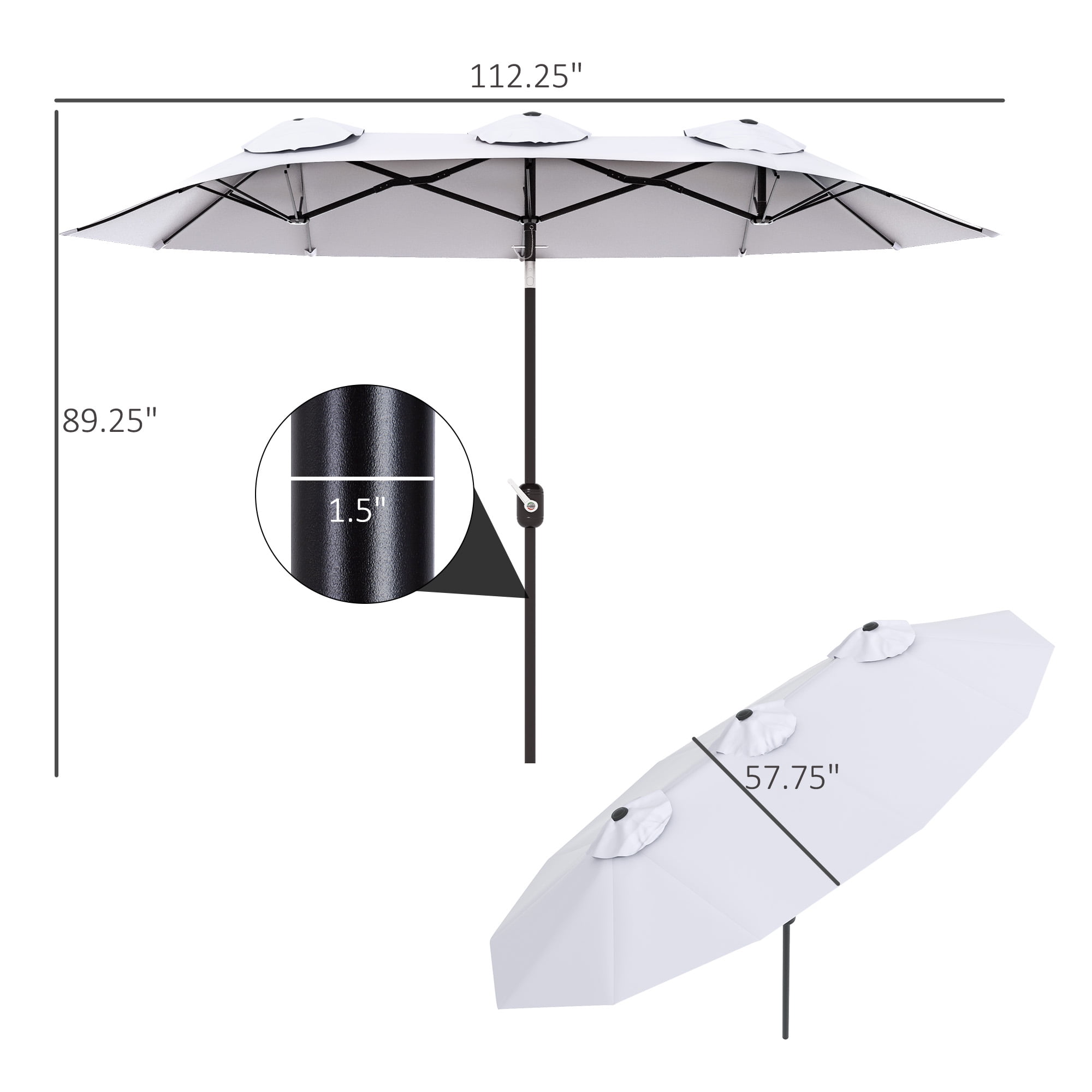 Outsunny 9.5' Double-sided Patio Umbrella Tilt Outdoor Umbrella, White