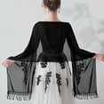 thumbnail image 4 of SWSMCLT Women's Formal Pashmina Shawl Wedding Shawl Convertible Fringe Fall Lace Trim Pashmina Scarf Black One Size, 4 of 5