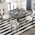 thumbnail image 3 of JERFIT 5-Piece Retro Round Dining Table Set with Upholstered Chairs, Solid Wood Pedestal Base, Dark Gray Finish for Kitchen and Dining Room, 3 of 10