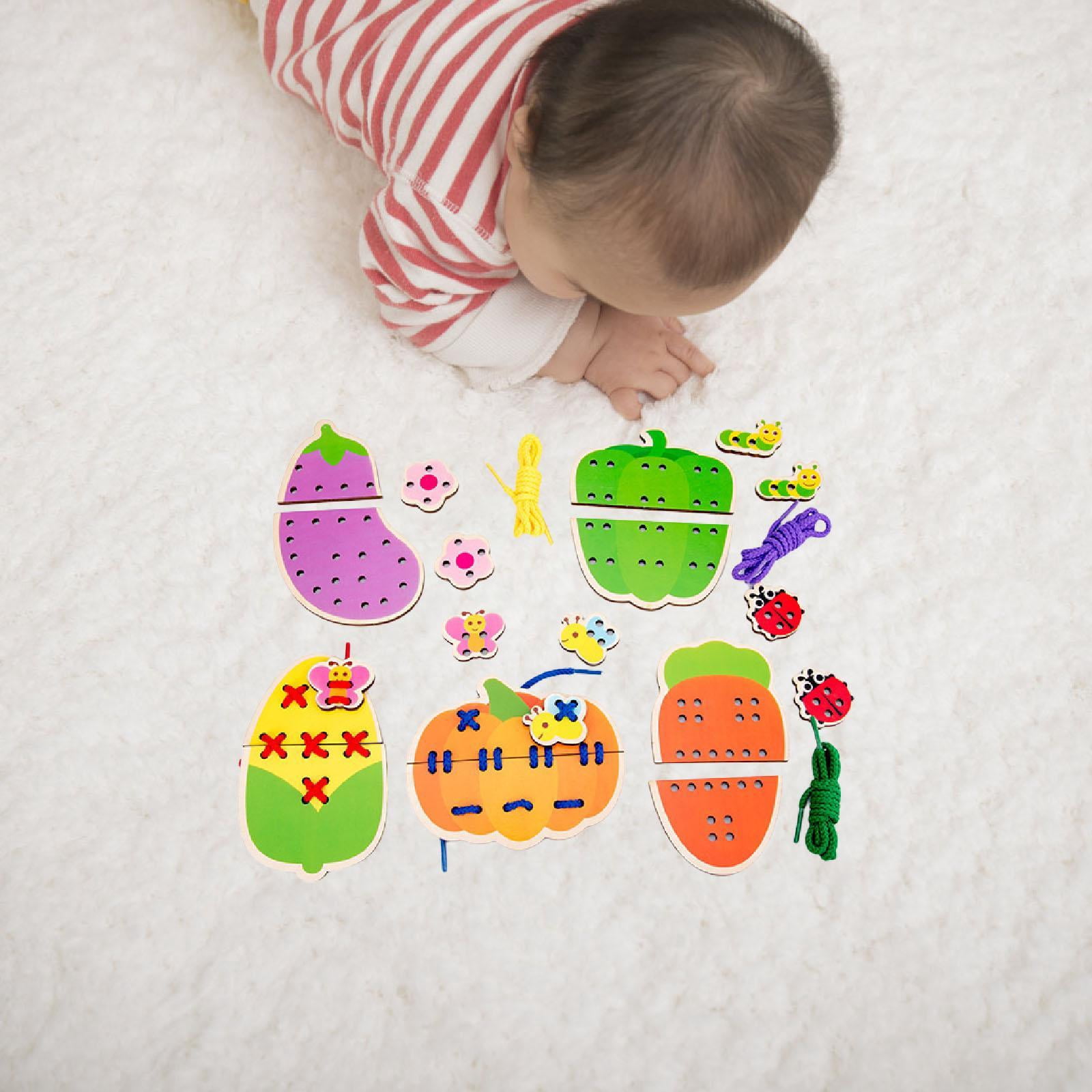Dualoai Lacing Cards Gift for Boys Girls Early Development Threading Toys Sewing Kit Vegetable