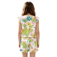 thumbnail image 2 of ZIATUBLES Pink Green Floral Print Girls Romper Summer Casual Ruffle Trim Round Neck Short Jumpsuit Elastic Waist Kids One-Piece Playsuit with Pockets for 11-12 Y, 2 of 6