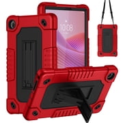 Kebiory Case for Lenovo Tab One 8.7 inch Tablet,Heavy Duty Hybrid Shockproof Protective Case Built in Kickstand Shoulder Strap Cover for Lenovo Tab One 8.7 inch/K9 TB305FU (2025) Tablet(Red/Black)