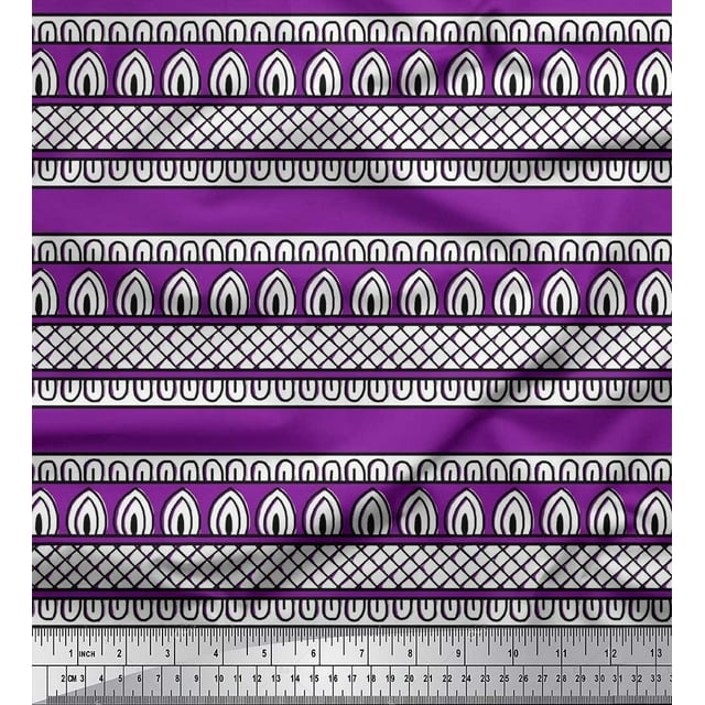 Soimoi Japan Crepe Satin Fabric Ethnic Block Print Fabric by The Yard 42 Inch Wide