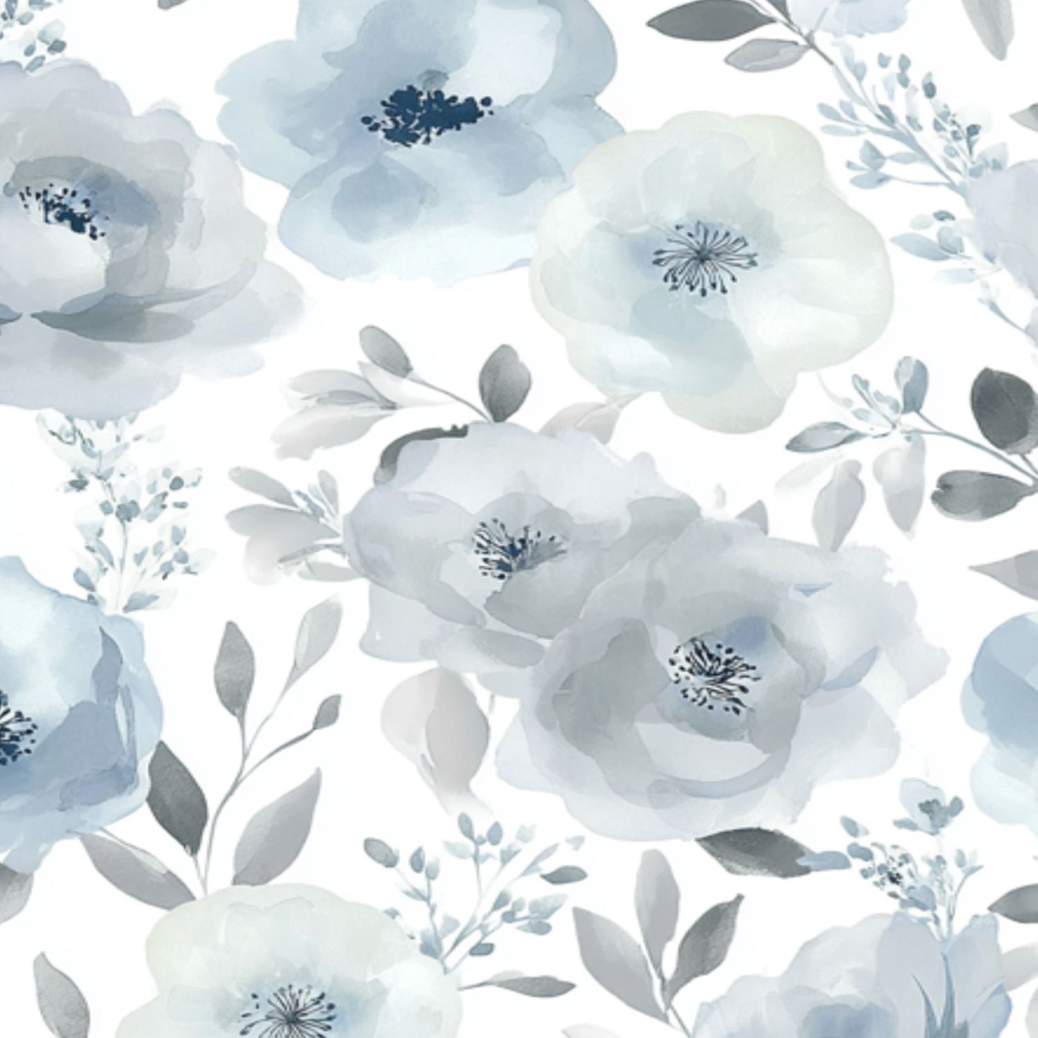 Boho Peel and Stick Wallpaper Watercolor Floral Shades Blue Grey Leaves Contact Paper 17.7in x 9.8ft Wallpaper Removable Self Adhesive Wall Paper for Bedroom Nursery