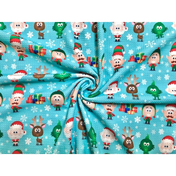 SLP Fabrics Knit Printed Christmas Fabric, Sold by the Yard, Blue Ivory Green