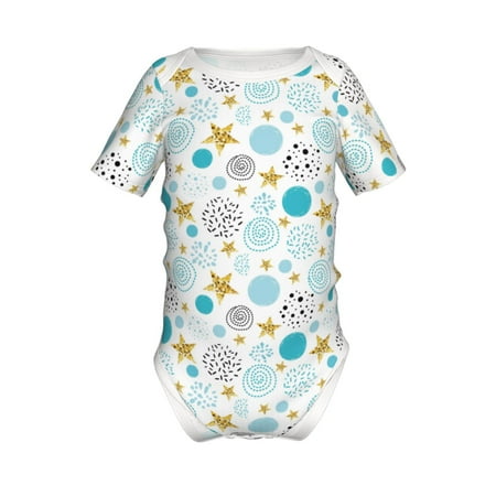 

Lukts Gold Stars Blue Dots Pattern Print Baby Short Sleeve Romper Onesie for Newborn Baby Boys and Girls-9M