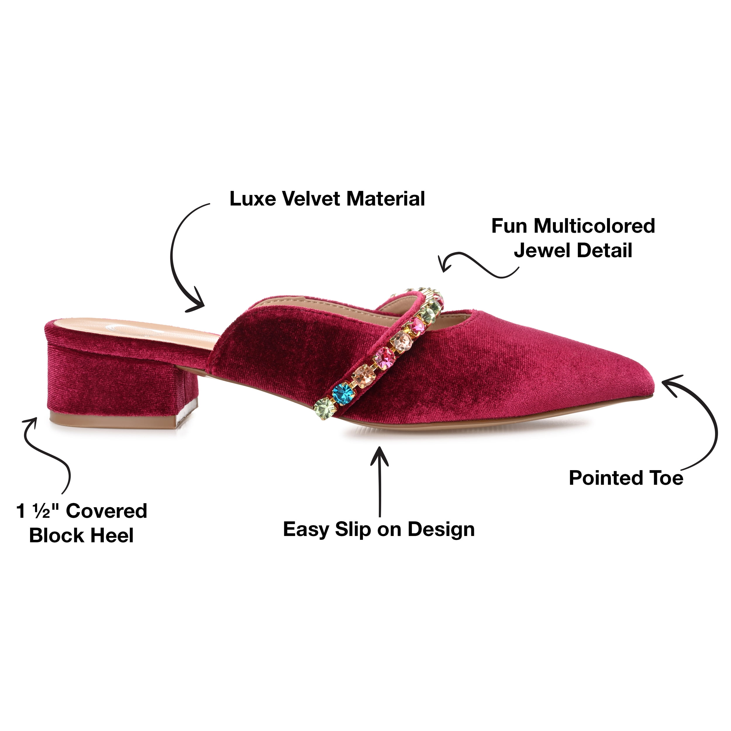 Journee Womens Jewel Mules Pointed Toe Slip On Evening Dress Flats