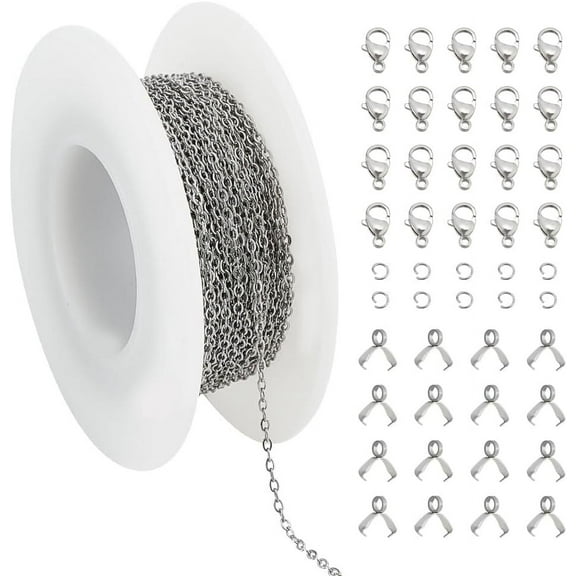 About 32.8ft(10m/roll) Stainless Steel Cable Chains Necklace & 20pcs Open Jump Rings & 20pcs Lobster Claw Clasps & 10pcs Pinch Bails for Necklace Bracelet Making Stainless Steel