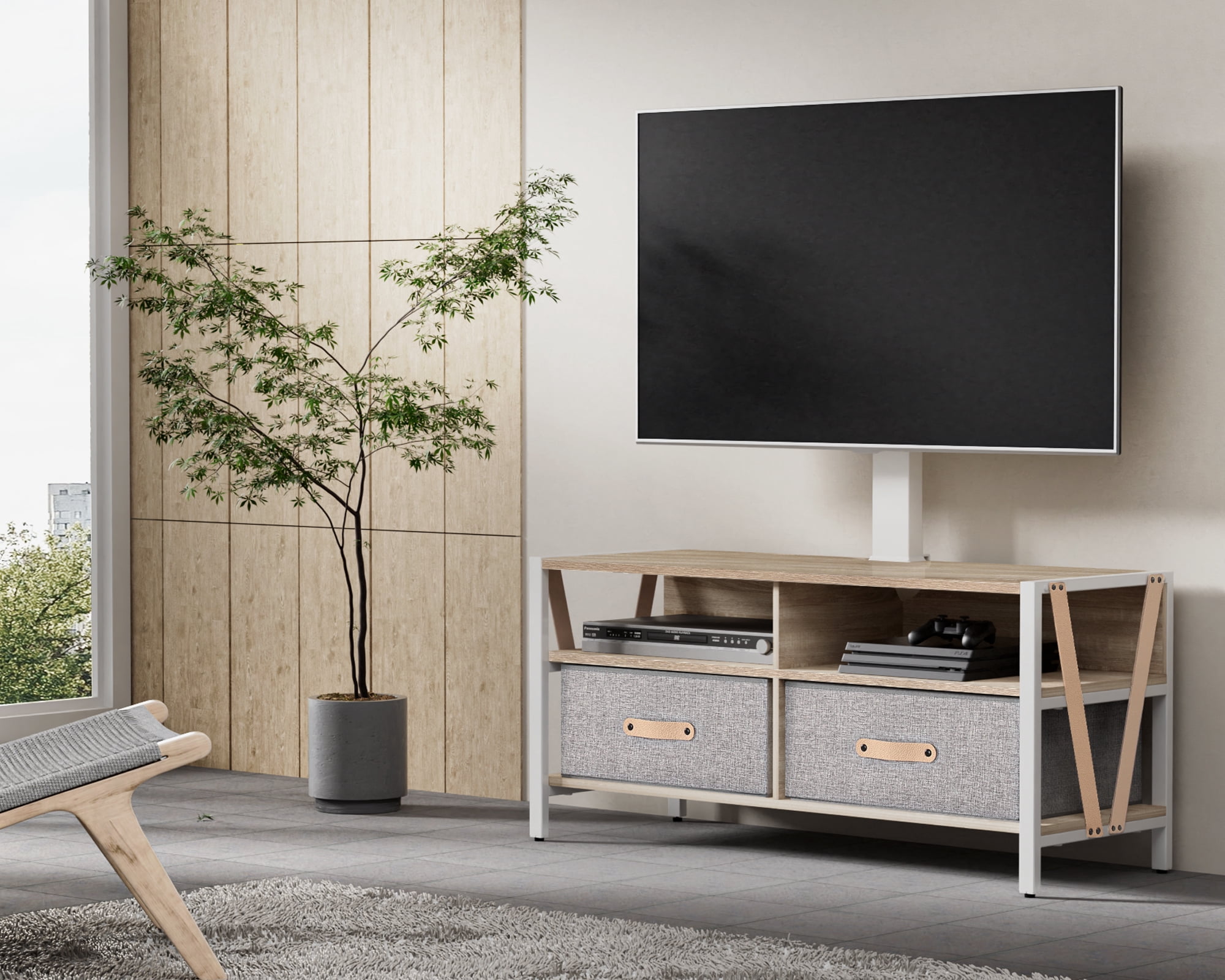 FITUEYES TV Stand with Swivel Mount for TVs up to 75", White