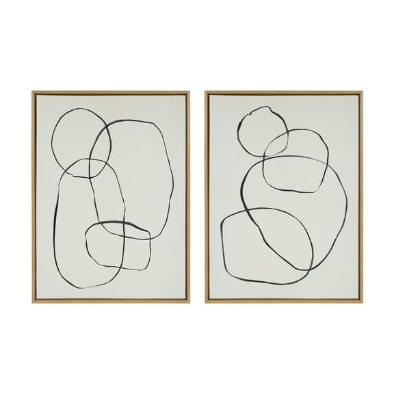 Kate and Laurel Sylvie 871 Modern Circles and 869 Going in Circles Framed Linen Textured Canvas Wall Art Set by Teju Reval of SnazzyHues, 2 Piece Set 28x38 Natural, Modern Abstract Art for Wall