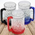thumbnail image 1 of Taza de cerveza helada para congelador, vasos para beber, jarras de cerveza heladas de gel de doble pared, copas de vino refrescantes para fiestas y regalos, transparente, juego de 3 de 16 oz (azul,, 1 of 5