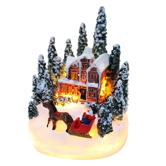 Christmas Village Figurines Decoration Lighted LED Christmas Village House Figurines for Christmas Desktop Ornaments