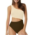 thumbnail image 3 of Womens Color Block Cutout Swimsuits Beach One Shoulder Bathing Suit Fashion One Piece Swimwear for Women Beige, M, 3 of 3