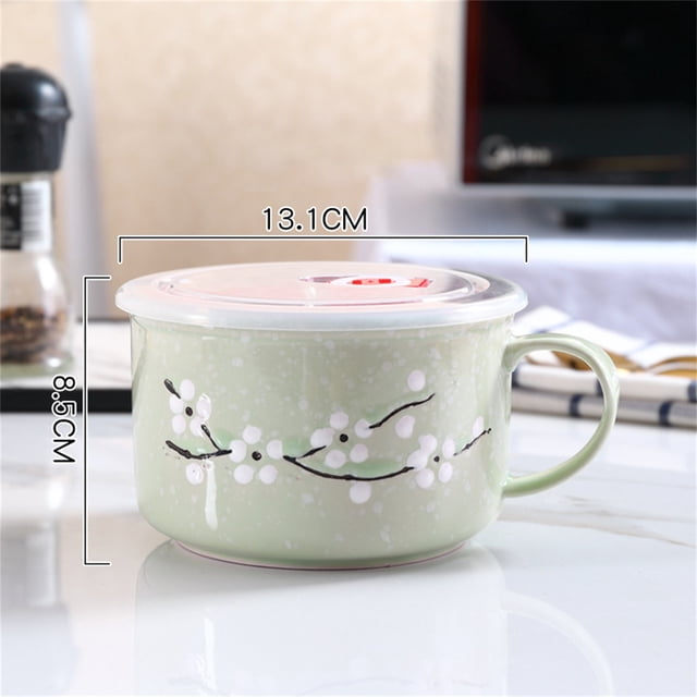 Cqxid Tableware Under $15 Ceramic Noodle Bowl With Lid Rice Bowl With Handle Household Student Bento Box Sealed Soup Bowl