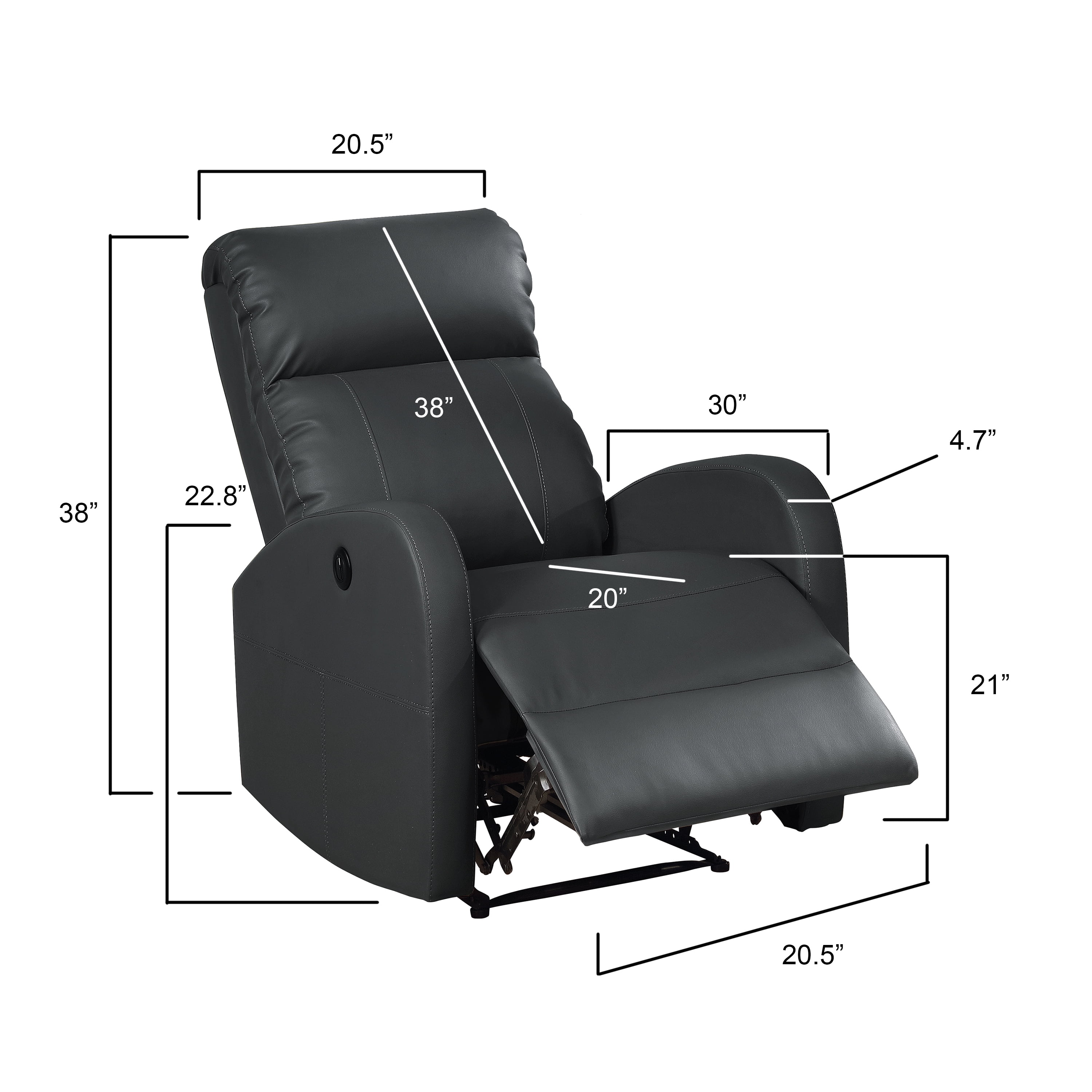 Leather Infused Upholstered Power Reclining Chair with Gentle Lumbar Massage, Black