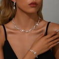 thumbnail image 4 of AEXTO Elegant Silver Vine Floral Jewelry Set for Women Nature-Inspired Leaf Design Statement Necklace, Waterfall Earrings, Cuff Bracelet Ring Sparkling Crystal Bridal Wedding Party Accessories, 4 of 7