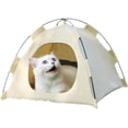 thumbnail image 1 of No Assembly Required Cat Tent Portable Outdoor/Indoor Cooling Cats Cave Bed Lightweight for Indoor Cats and Small Dogs with Cool Mat Summer Cat House Large 19x19x16 in (Beige), 1 of 5