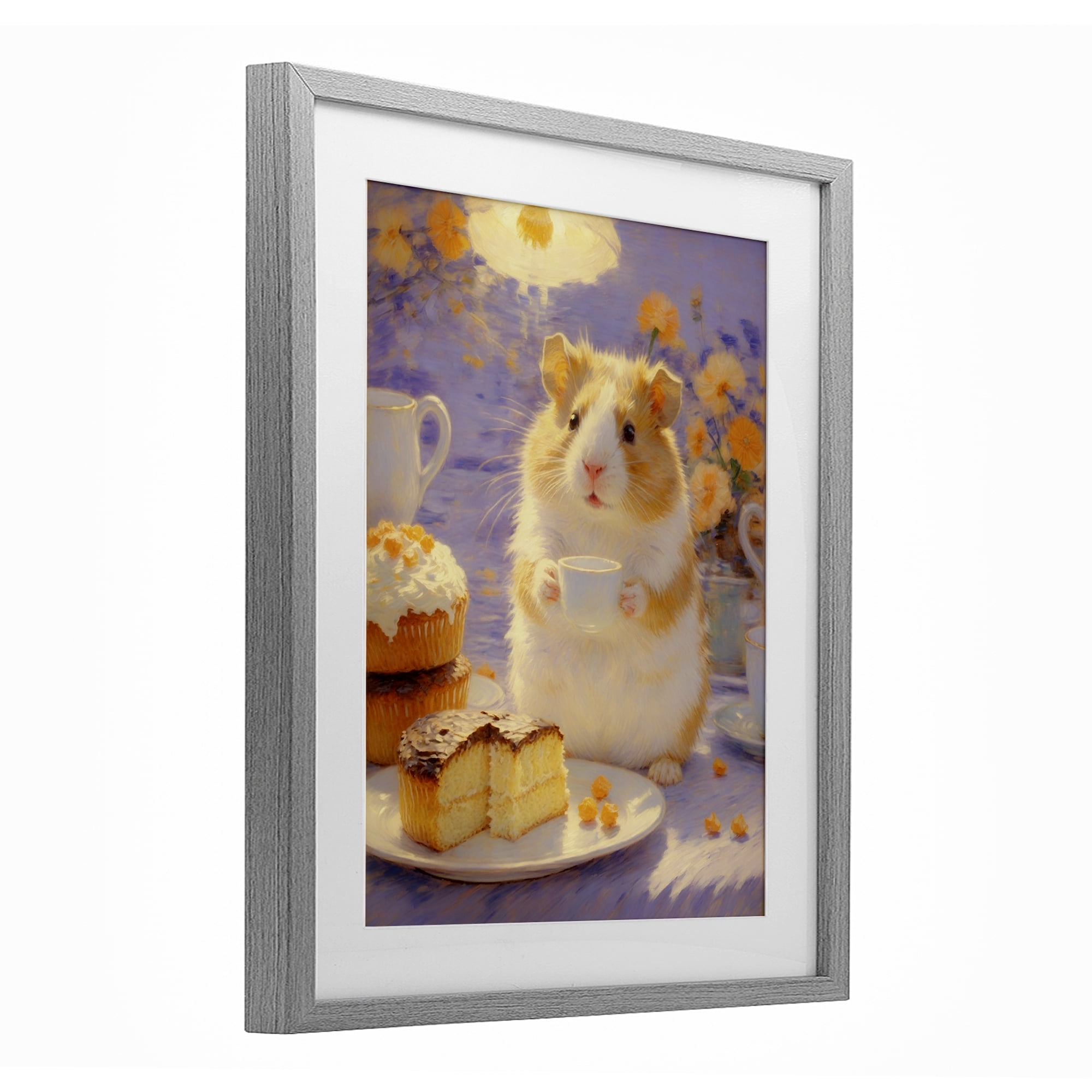 Stupell Industries Hamster Tea Party with Cake Gray Framed Print Under Glass, design by Angie Hawke