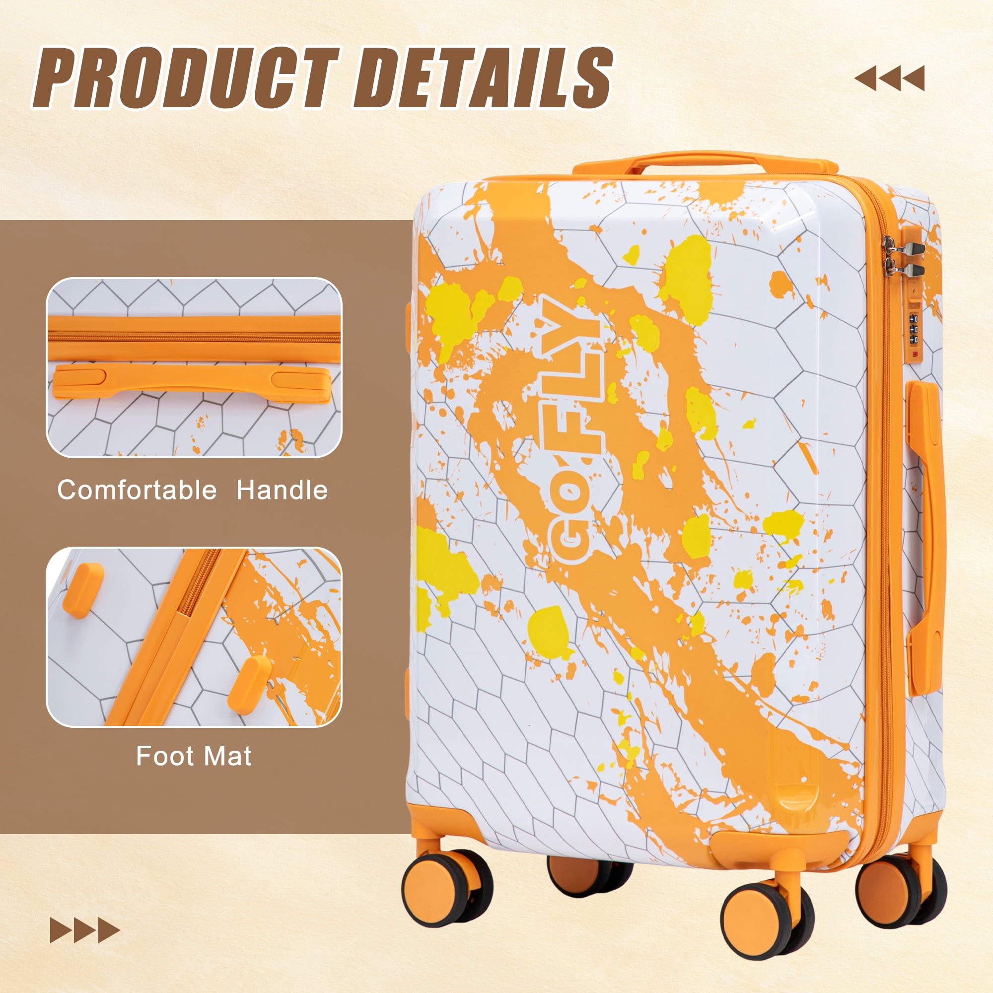 Leumius 20" Hardside Carry-on Suitcase – Expandable Spinner Luggage for Travel, Orange