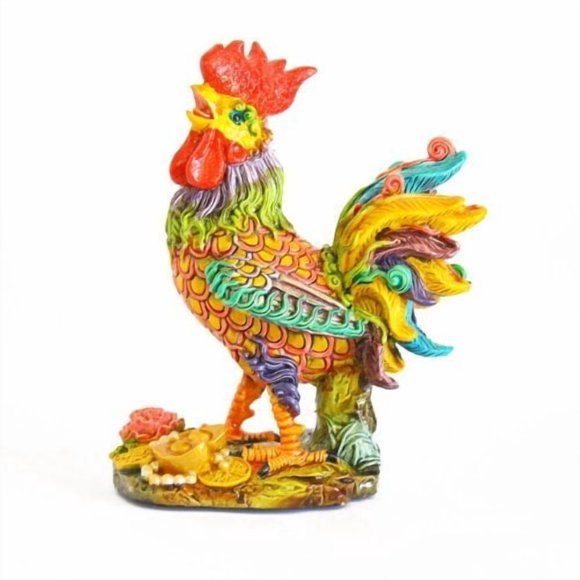 Estatua de Gallo de Resina Multicolor Feng Shui Import 10x6x13 cm