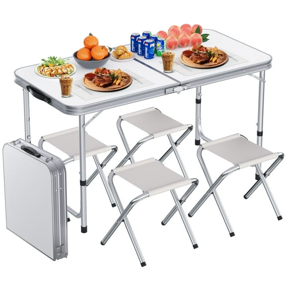 FANCYBANT Folding Table Adjustable Camping Table,4ft Folding Table Portable Dinner Table,Indoor Outdoor Folding Table with Carrying Handle for Camping and Party,White