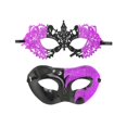 thumbnail image 2 of Masquerade Mask for Couples, Lace Masquerade Mask and Classic Half Mask Set, Masks for Masquerade Party, Halloween Masks for Events, Black and Purple 2 Pack, 2 of 7