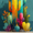 Cactus, variant on Botanical Desert Cactus Canvas Print, Retro Mexican Art with Disco Ball, Eclectic Plant Wall Decor