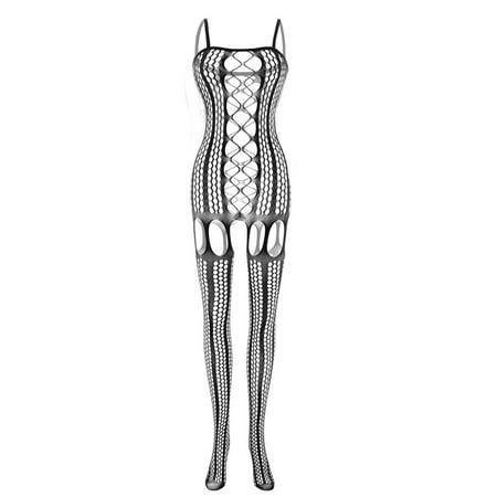 KBKYBUYZ Hot Womens Lingerie Fishnet Crotch Seamless Mesh Netting Stockings Chemise Hollow Out Babydoll Bodysuit Sleepwear
